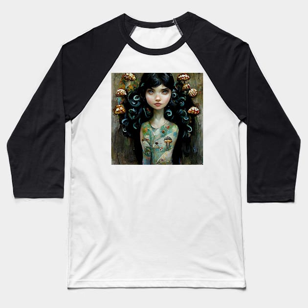 Medusa Hair Mushroom Faerie - Kim Turner Art Baseball T-Shirt by KimTurner